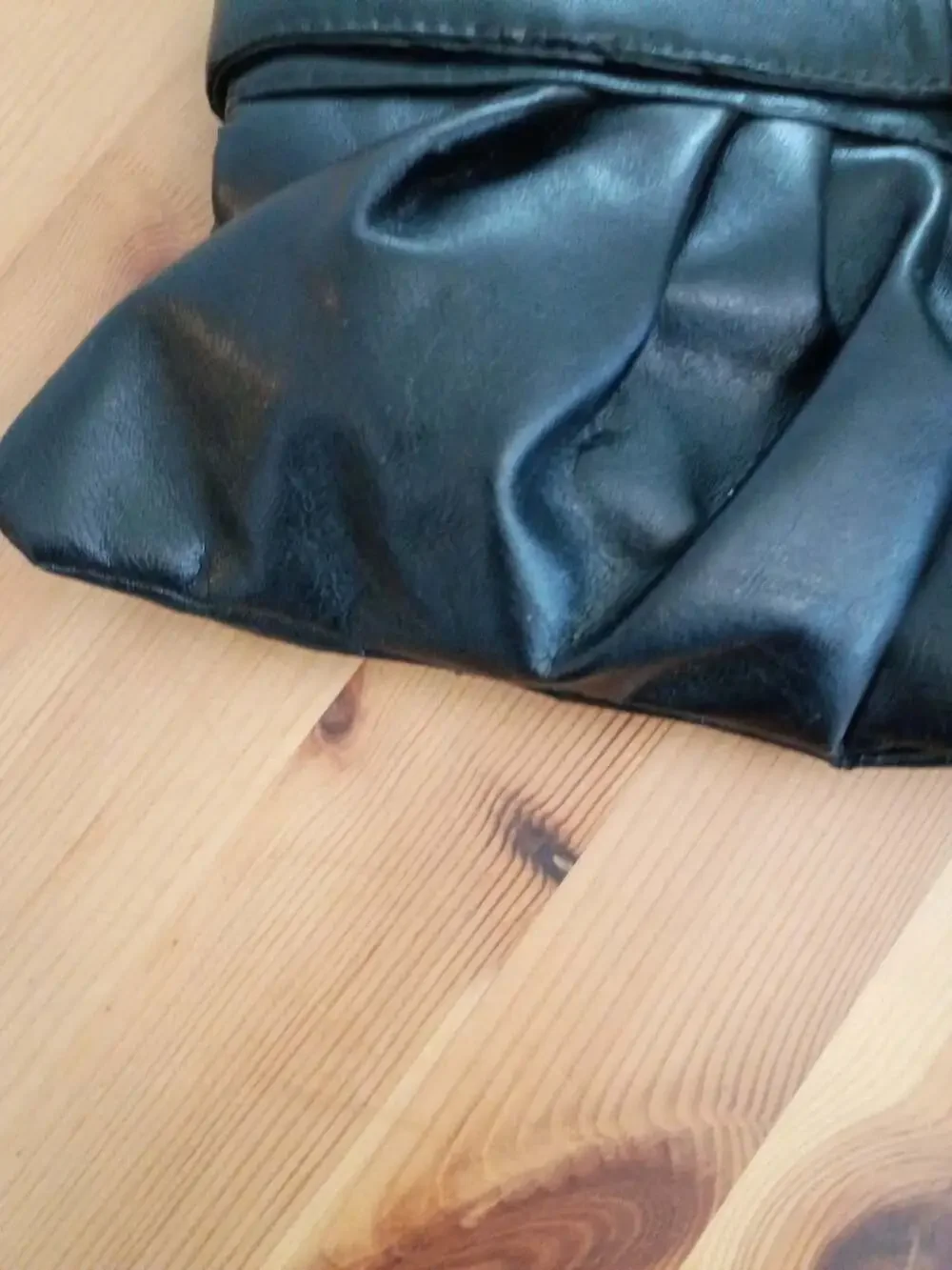Angela Black Faux Leather Ruched Evening Clutch Bag with Buckle